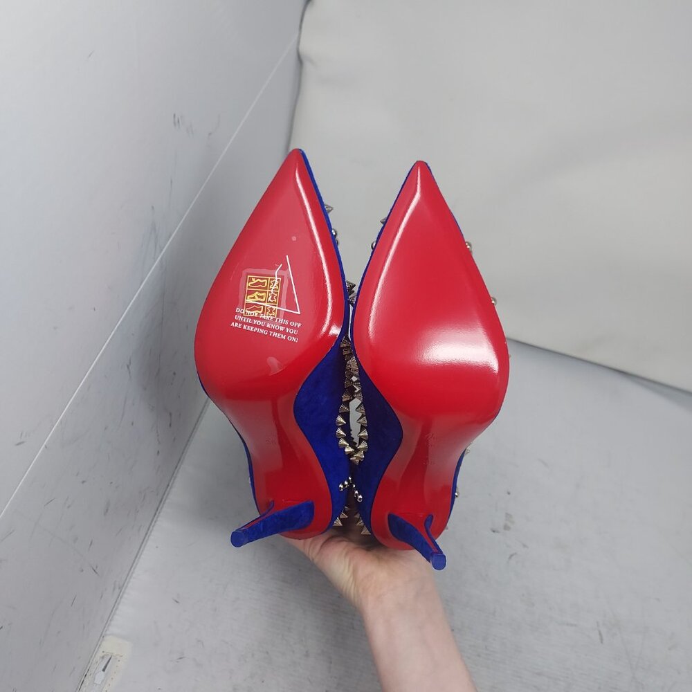 Christian Louboutin Astrilarge Pika Galactiqueen Blue Suede Stud Boot - Picture 2 of 11